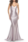 La Femme Sweetheart Trumpet Liquid Jersey Gown With Ruching