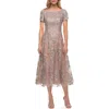 La Femme Tea Length Mother Of The Bride Dress With Short Sleeves In Champagne