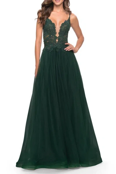 La Femme Tulle A-line Gown With Lace Rhinestone Bodice