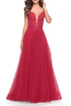La Femme Tulle A-line Gown With Lace Rhinestone Bodice