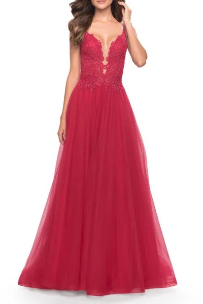 La Femme Tulle A-line Gown With Lace Rhinestone Bodice