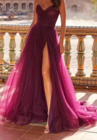 La Femme Tulle A-line Gown In Dark Berry In Purple