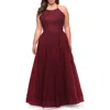 La Femme Tulle Gown With Lace Bodice And High Neckline