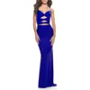 La Femme Twist Front Cut Out Jersey Prom Dress In Royal Blue