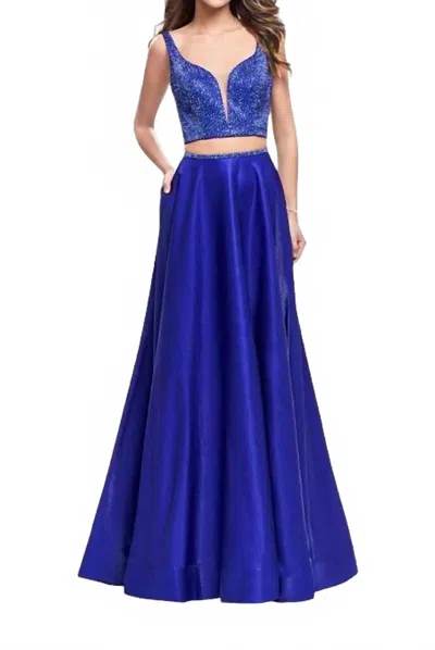 La Femme Two Piece A-line Prom Dress In Sapphire Blue