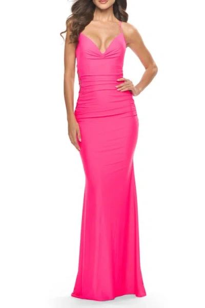 La Femme Unique Jersey Dress With Open Criss Cross Sides