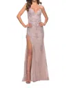 La Femme V-neck Gorgeous Lace Prom Dress In Mauve In Purple