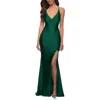 La Femme V Neck Jersey Fitted Prom Dress With Tie Up Back