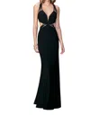 La Femme V Neck Jersey Gown In Black In Black