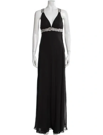 Pre-owned La Femme V-neck Long Dress In Black