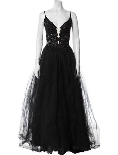 Pre-owned La Femme V-neck Long Dress In Black