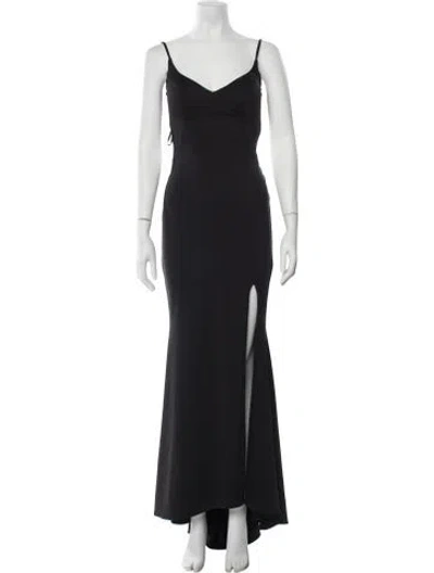 Pre-owned La Femme V-neck Long Dress In Black