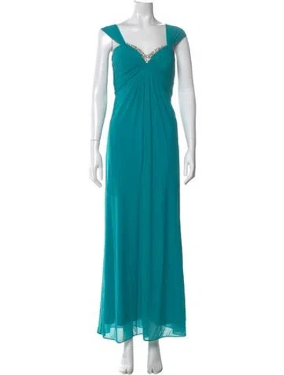 Pre-owned La Femme V-neck Long Dress In Blue