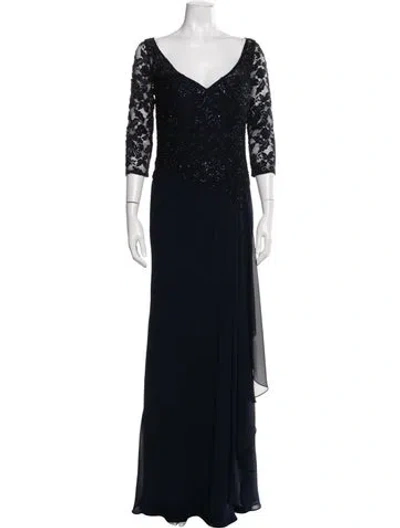 Pre-owned La Femme V-neck Long Dress In Blue