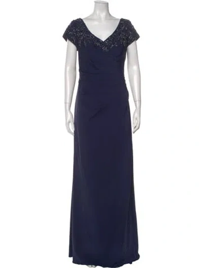 Pre-owned La Femme V-neck Long Dress In Blue