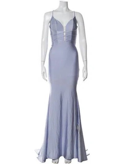 Pre-owned La Femme V-neck Long Dress In Blue