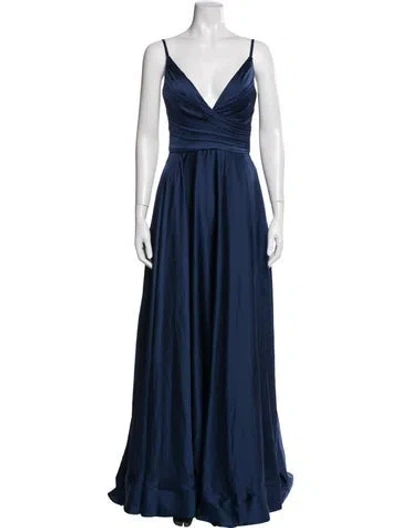 Pre-owned La Femme V-neck Long Dress In Blue