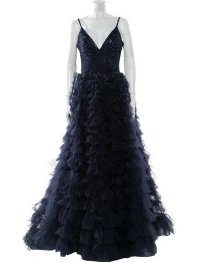 Pre-owned La Femme V-neck Long Dress In Blue
