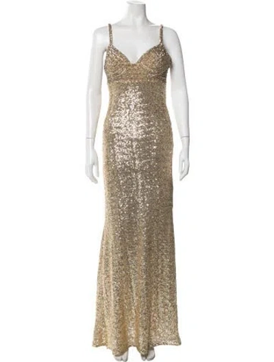 Pre-owned La Femme V-neck Long Dress In Gold