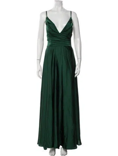 Pre-owned La Femme V-neck Long Dress In Green