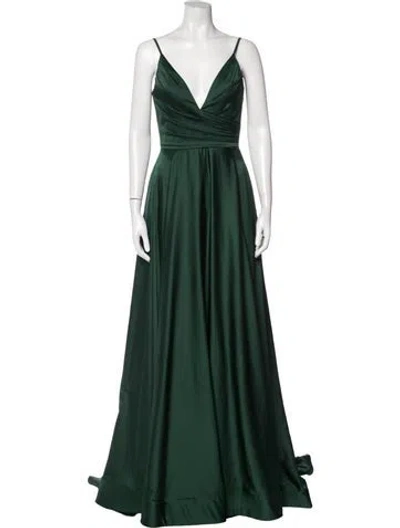 Pre-owned La Femme V-neck Long Dress In Green