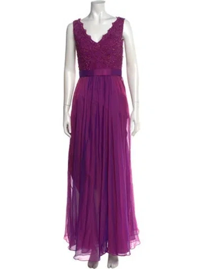 Pre-owned La Femme V-neck Long Dress In Purple