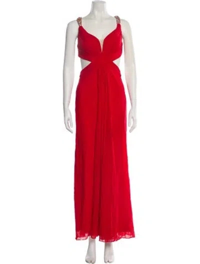 Pre-owned La Femme V-neck Long Dress In Red