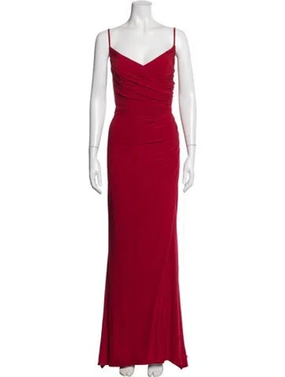 Pre-owned La Femme V-neck Long Dress In Red