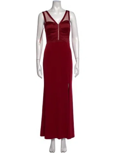 Pre-owned La Femme V-neck Long Dress In Red