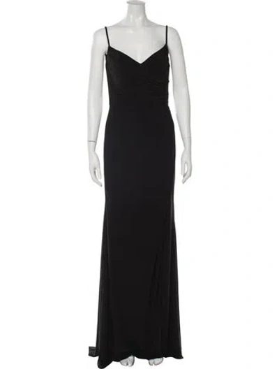 Pre-owned La Femme V-neck Long Dress W/ Tags In Black