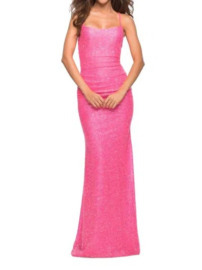 La Femme Women's Iridescent Sequin Dress In Neon Pink