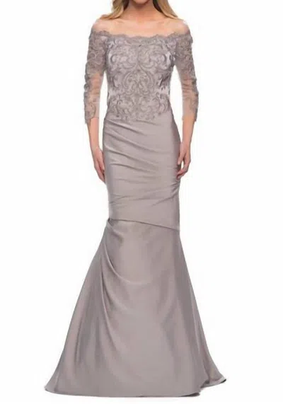 LA FEMME WOMEN'S SATIN MERMAID GOWN IN GRAY