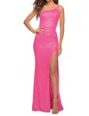 La Femme Women's Sequined Gown In Hot Pink In Pink