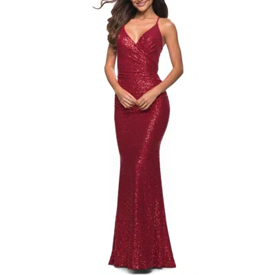 La Femme Wrap Style Long Gown