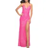 La Femme Wrap Style Sequin Prom Dress In Hot Pink