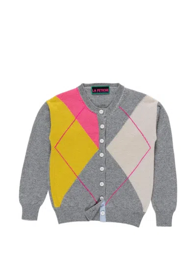 La Fetiche Cynthia Argyle-pattern Cardigan In Gray