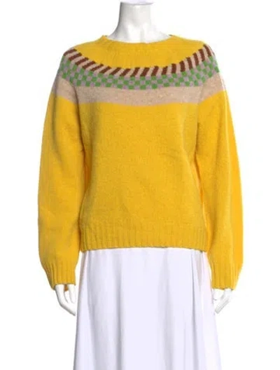 Pre-owned La Fetiche Wool Colorblock Pattern Sweater In Yellow