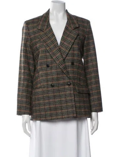 Pre-owned La Fetiche Wool Plaid Print Blazer In Green