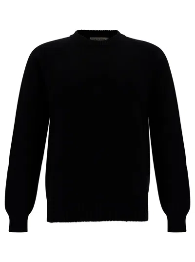 LA FILERIA BLACK CREWNECK SWEATER WITH RIBBED TRIMS IN CASHMERE AND WOOL MAN
