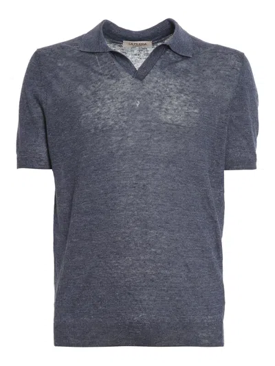 La Fileria Flamed Linen Polo In Blue