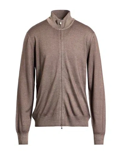 La Fileria Man Cardigan Taupe Size 44 Virgin Wool In Brown