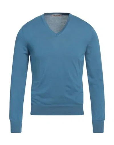 La Fileria Man Sweater Azure Size 46 Cotton In Blue
