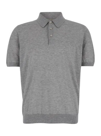La Fileria Grey Knit Polo Shirt With Classic Collar