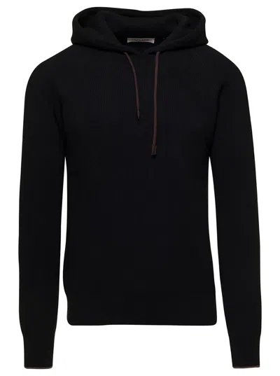 LA FILERIA BLACK RIBBED HOODED SWEATER