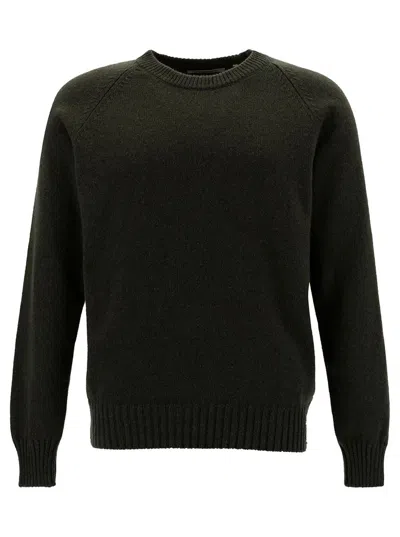 LA FILERIA GREEN CREWNECK SWEATER WITH RIBBED TRIMS
