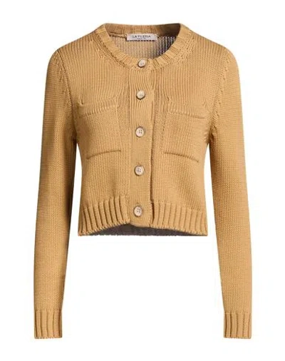 La Fileria Woman Cardigan Camel Size 8 Cotton, Polyamide In Brown
