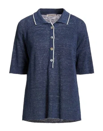 La Fileria Woman Polo Shirt Navy Size 8 Linen In Blue