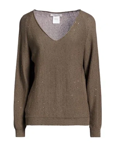 La Fileria Woman Sweater Military Green Size 10 Cotton, Polyester In Brown