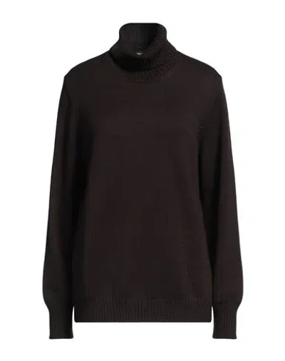 La Fileria Woman Turtleneck Dark Brown Size 12 Virgin Wool