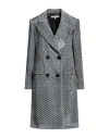 La Fille Des Fleurs Woman Coat Slate Blue Size L Cotton, Polyester, Elastane In Blue